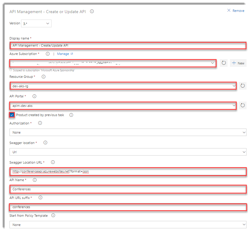 Configure api task